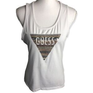 Guess Sequins Logo White Tank Top